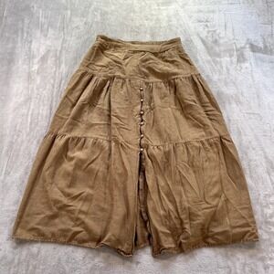 Japra Tan Tiered Button Front Midi Skirt Prairie Cottagecore Women M Boho hippie